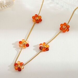 18K Gold Plated Orange Beaded Flower Necklace – Delicate Floral Chain